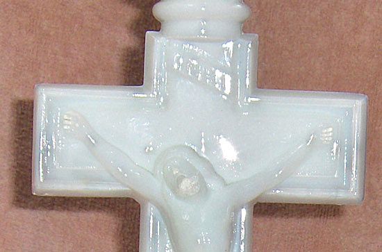 19th Century Milk Glass Crucifix Candlestick 19th Century Milk Glass Crucifix Candlestick