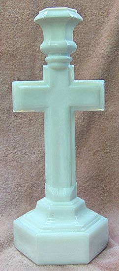 19th Century Milk Glass Crucifix Candlestick 19th Century Milk Glass Crucifix Candlestick