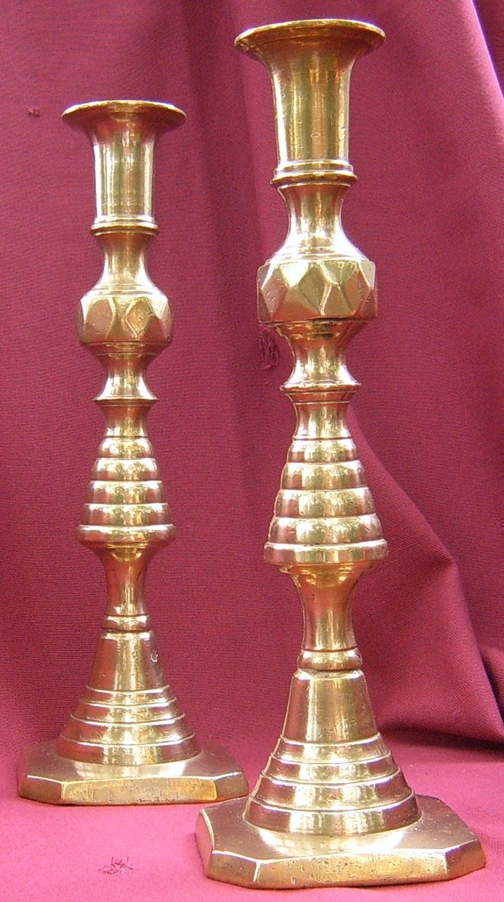 Pair of Brass 19th Century Diamond Pattern Candlesticks Pair of Brass 19th Century Diamond Pattern Candlesticks