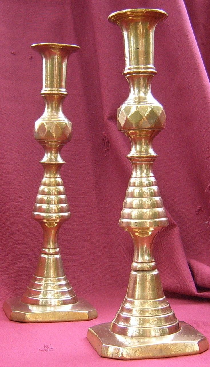 Pair of Brass 19th Century Diamond Pattern Candlesticks Pair of Brass 19th Century Diamond Pattern Candlesticks