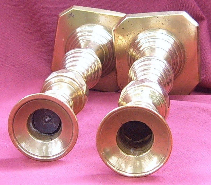 Pair of Brass 19th Century Diamond Pattern Candlesticks Pair of Brass 19th Century Diamond Pattern Candlesticks