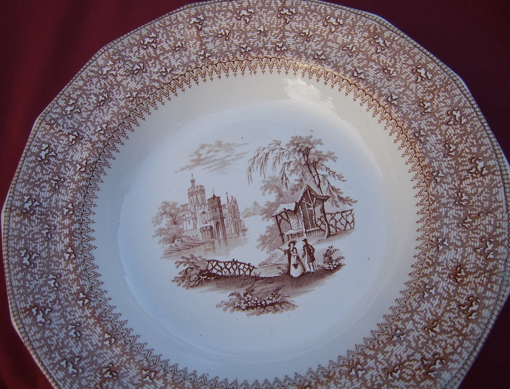 19th Century Brown Transferware Waverley Soup Bowl Thomas Edwards 19th Century Brown Transferware Waverley Soup Bowl Thomas Edwards