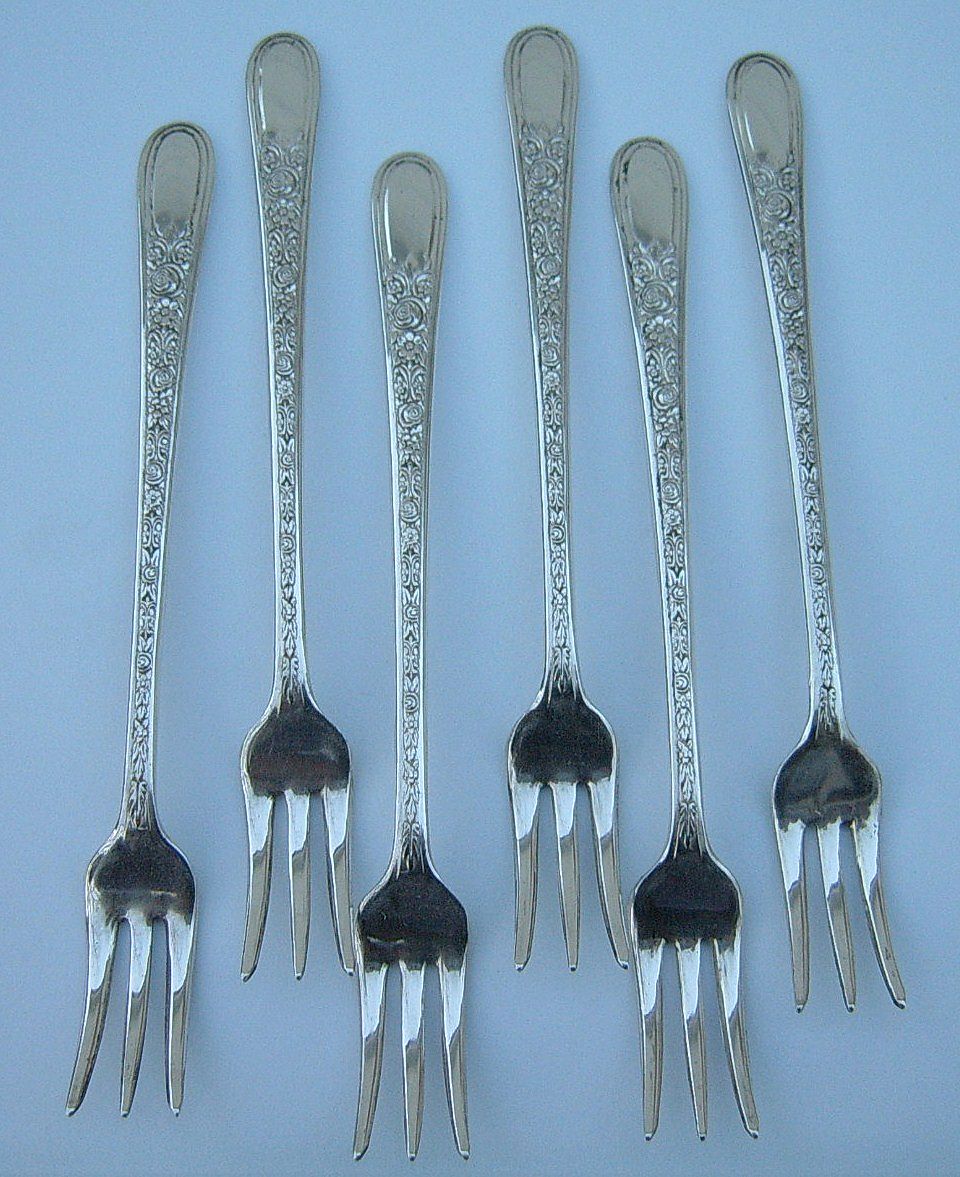 Six Vintage Fortune Silver Plate Seafood or Cocktail Forks Six Vintage Fortune Silver Plate Seafood or Cocktail Forks