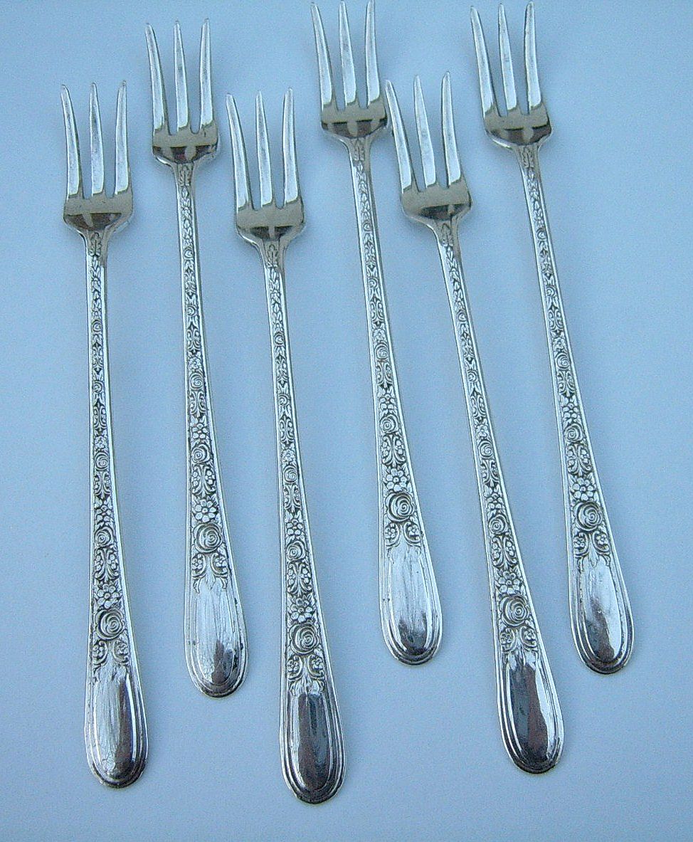 Six Vintage Fortune Silver Plate Seafood or Cocktail Forks Six Vintage Fortune Silver Plate Seafood or Cocktail Forks