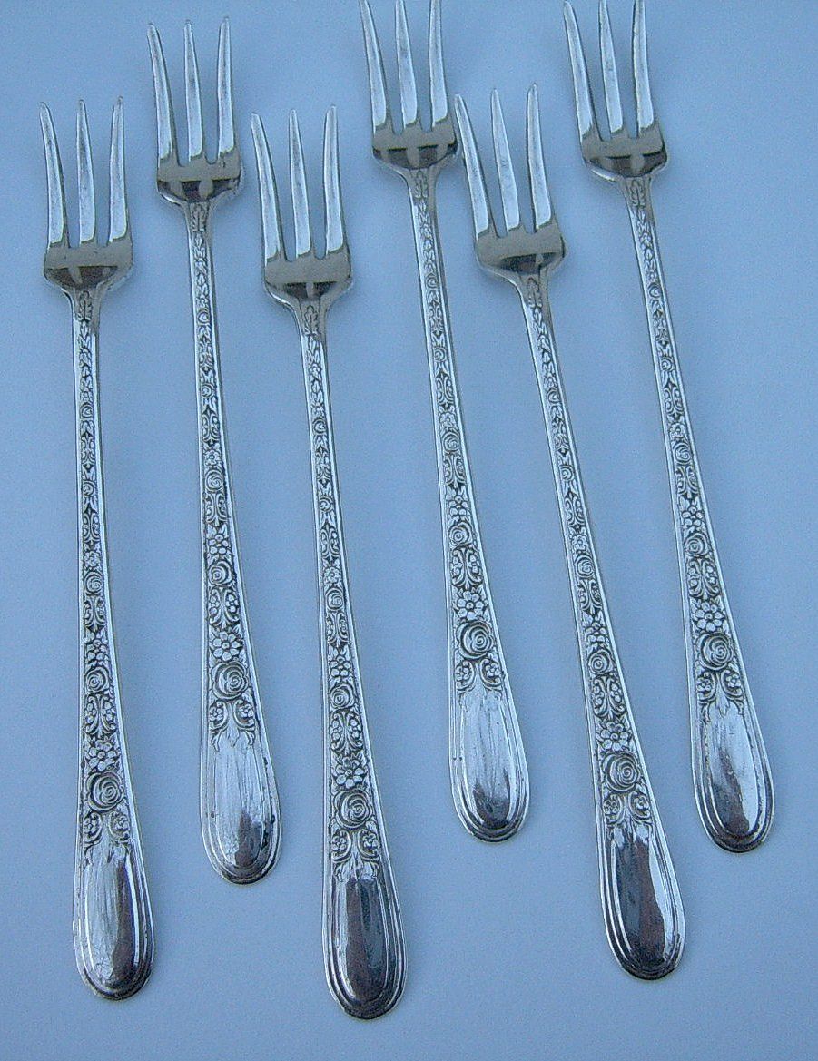 Six Vintage Fortune Silver Plate Seafood or Cocktail Forks Six Vintage Fortune Silver Plate Seafood or Cocktail Forks