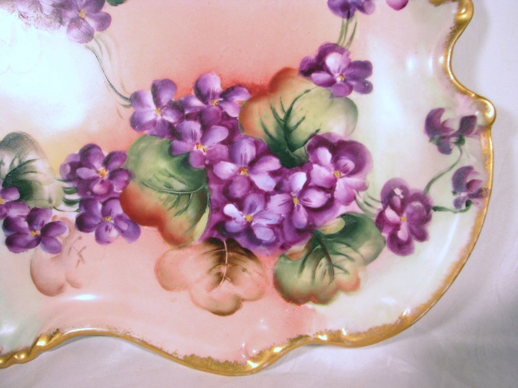 Beautiful Vienna Austria Hand Painted Dresser Tray Decorated with Purple Violets Beautiful Vienna Austria Hand Painted Dresser Tray Decorated with Purple Violets