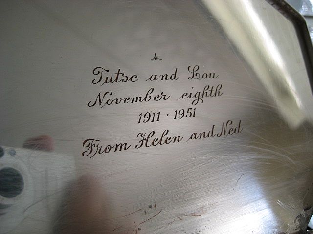 Large Silverplate on Copper Box with Etched Crest & Inscription Large Silverplate on Copper Box with Etched Crest & Inscription