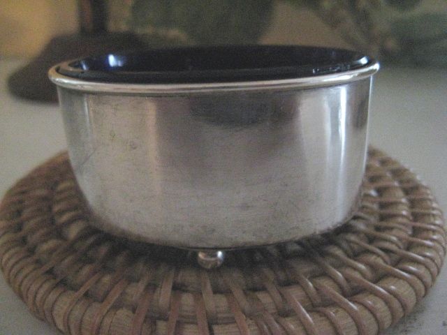 Lovely Hallmarked Silver Salt with Blue Glass Insert c1907 Lovely Hallmarked Silver Salt with Blue Glass Insert c1907