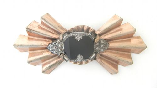 Art Deco Era Black Stone and Marcasite Pin Art Deco Era Black Stone and Marcasite Pin
