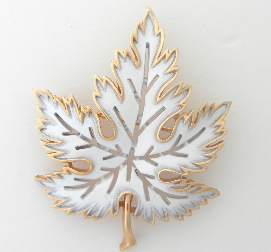 Trifari Gold and White Maple Leaf Pin Trifari Gold and White Maple Leaf Pin