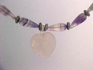 Rose Quartz Heart on Rainbow Flourite Necklace Rose Quartz Heart on Rainbow Flourite Necklace