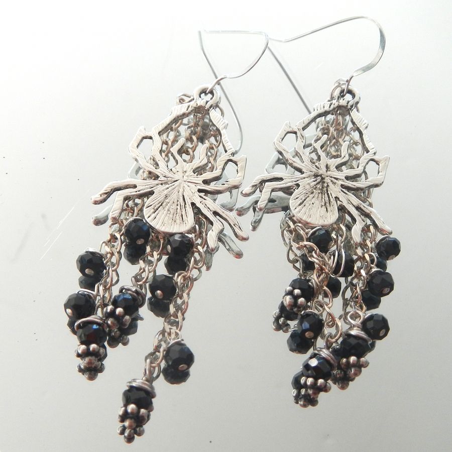 Spooky Spider and Black Spinel Earrings Spooky Spider and Black Spinel Earrings