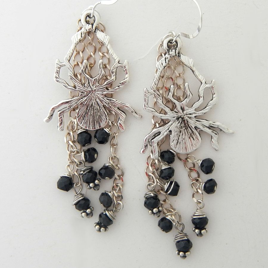 Spooky Spider and Black Spinel Earrings Spooky Spider and Black Spinel Earrings