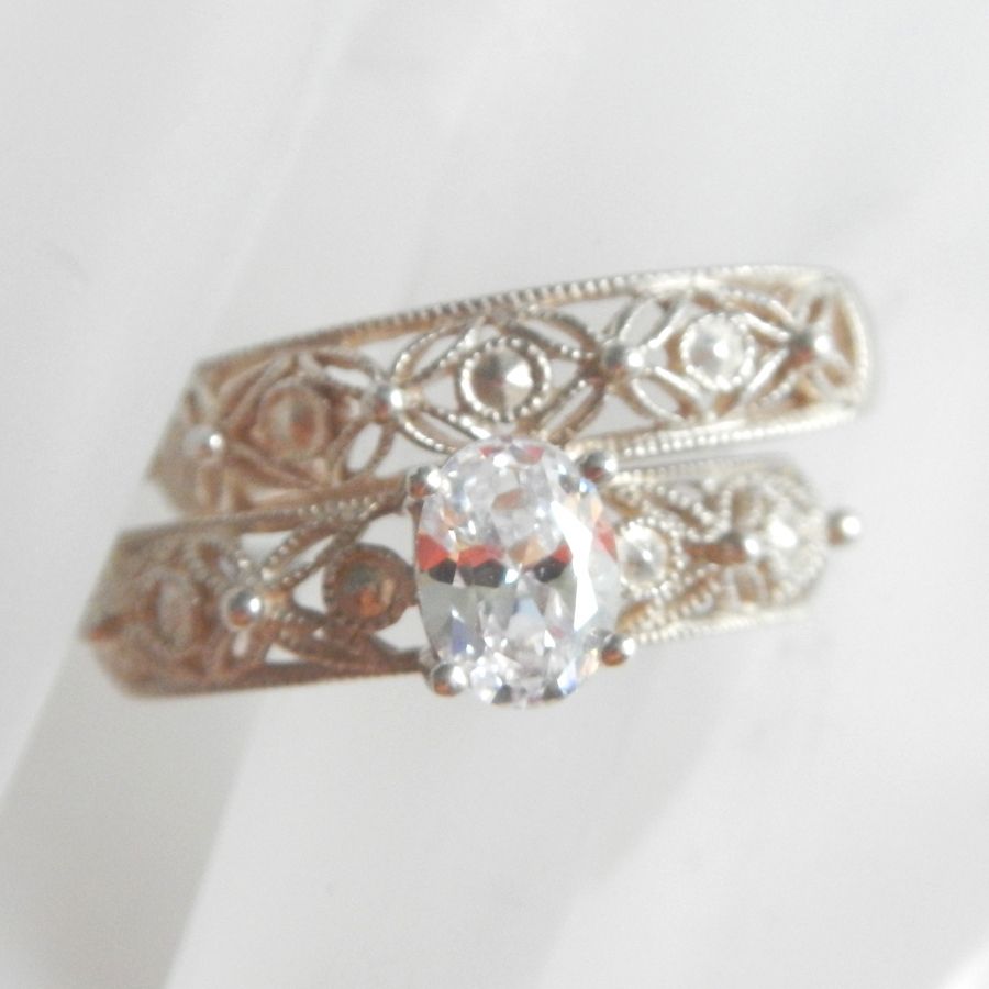 Sterling Filigree Wedding Ring Set By Avon Size 10