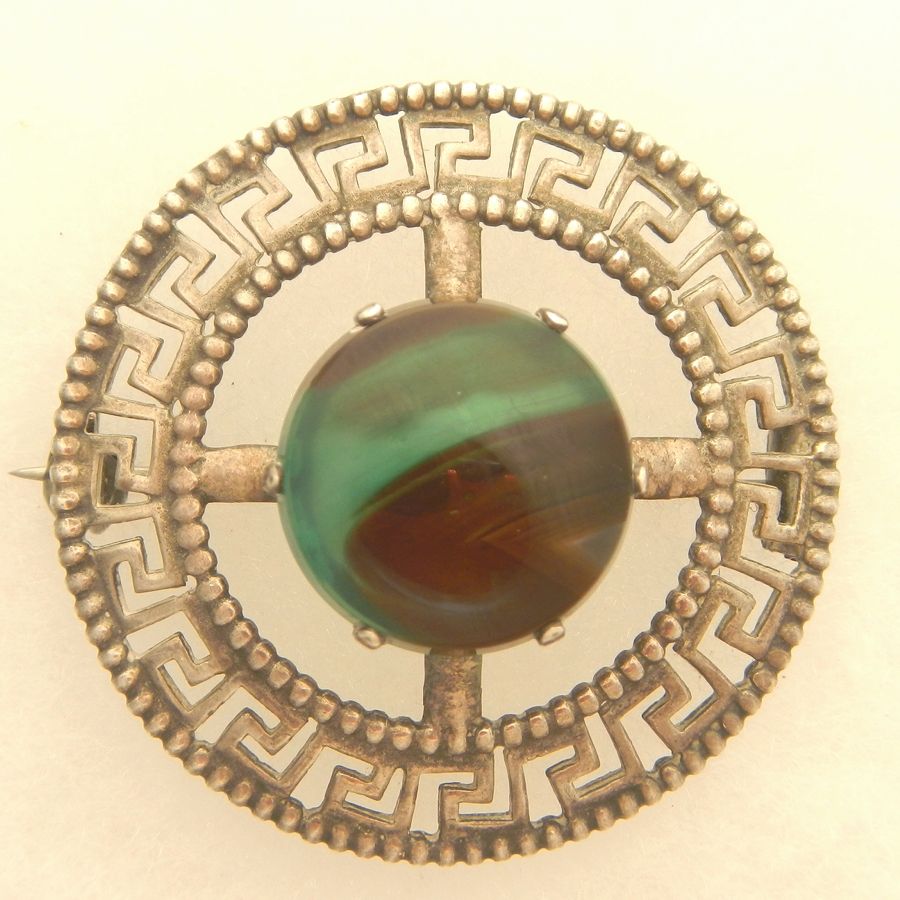 Scottish Greek Key Design Silver Pin with Fabulous Green Stone Scottish Greek Key Design Silver Pin with Fabulous Green Stone