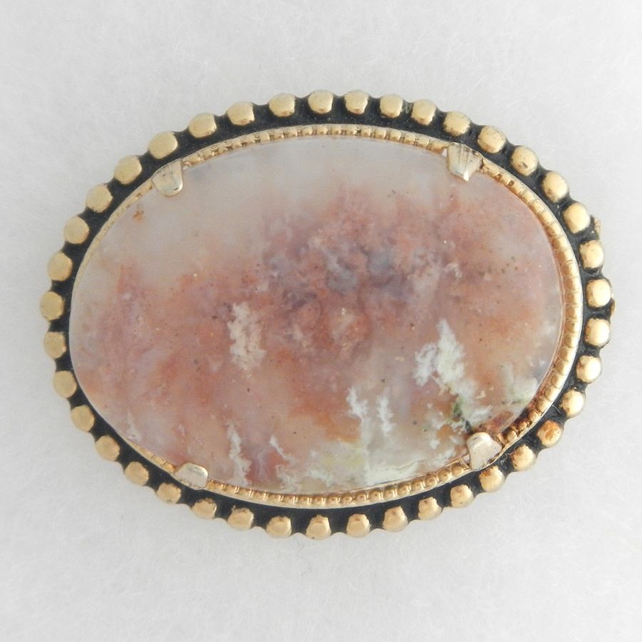 Victorian Pin with Pink Foamy Moss Agate Stone Victorian Pin with Pink Foamy Moss Agate Stone