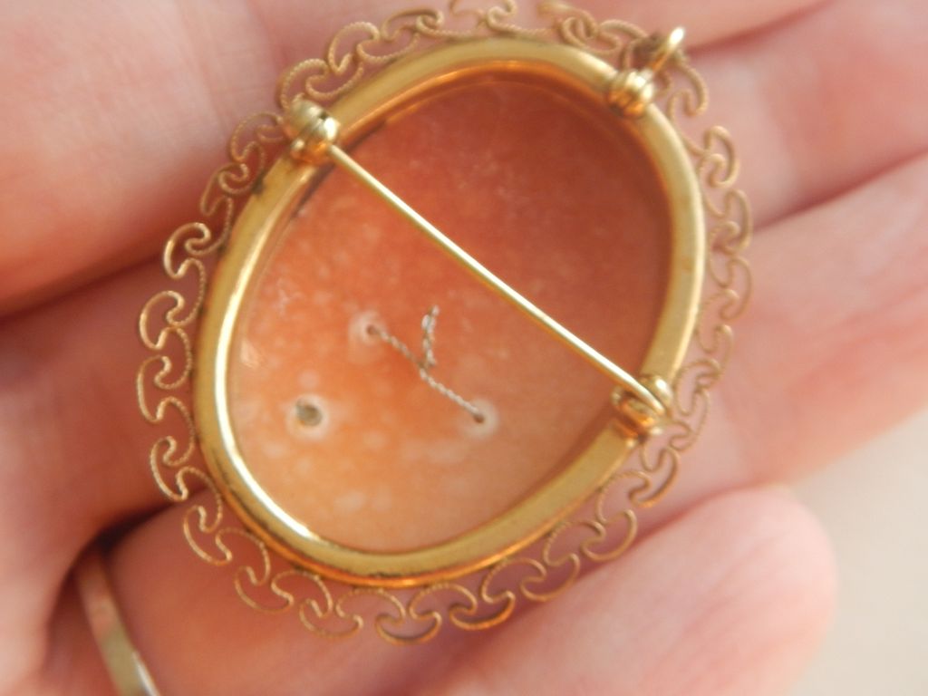 1940's Shell Cameo with Diamond Necklace Pin / Pendant 1940's Shell Cameo with Diamond Necklace Pin / Pendant