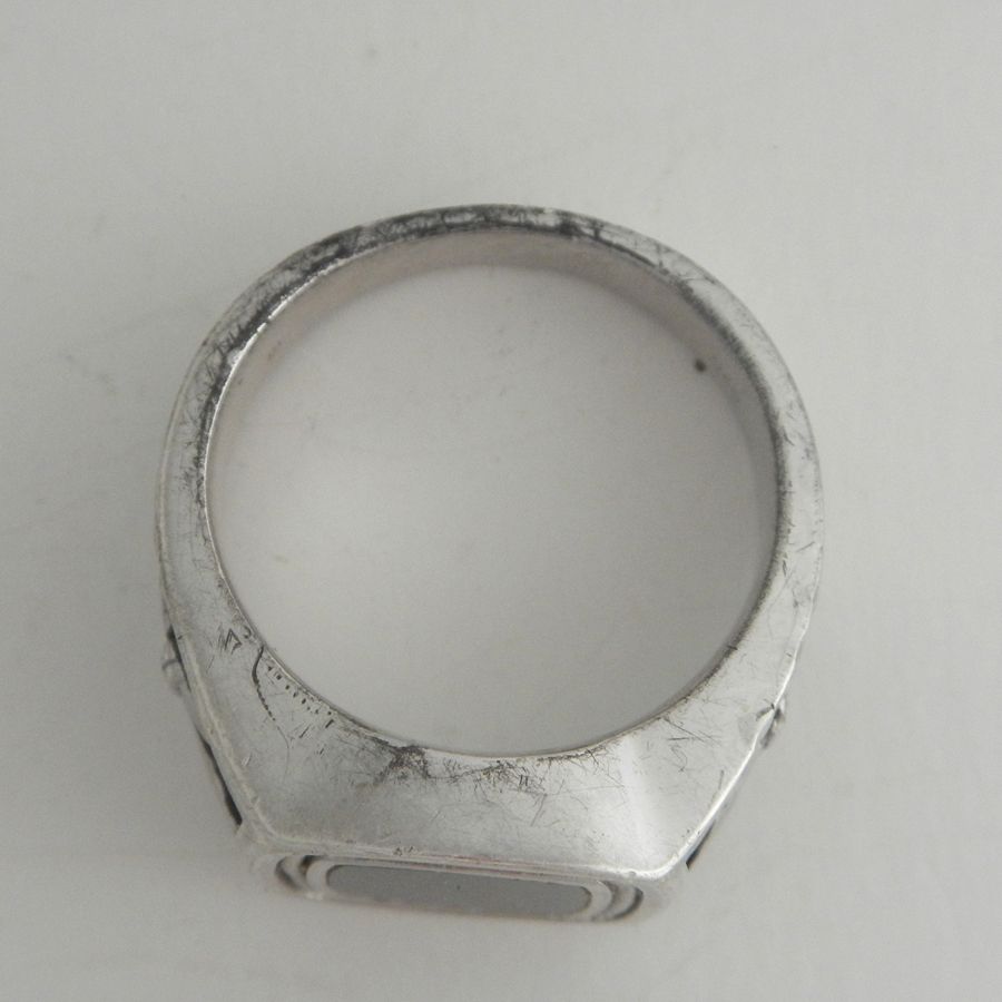 Heavy, Thick Sterling Mens Ring with Fleur de Lis and Black Stone Heavy, Thick Sterling Mens Ring with Fleur de Lis and Black Stone