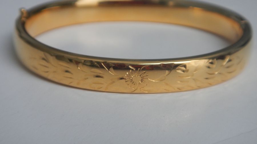 Chased Hollow Gold Filled Etched Bangle - Napier Chased Hollow Gold Filled Etched Bangle - Napier