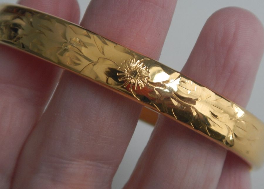 Chased Hollow Gold Filled Etched Bangle - Napier Chased Hollow Gold Filled Etched Bangle - Napier