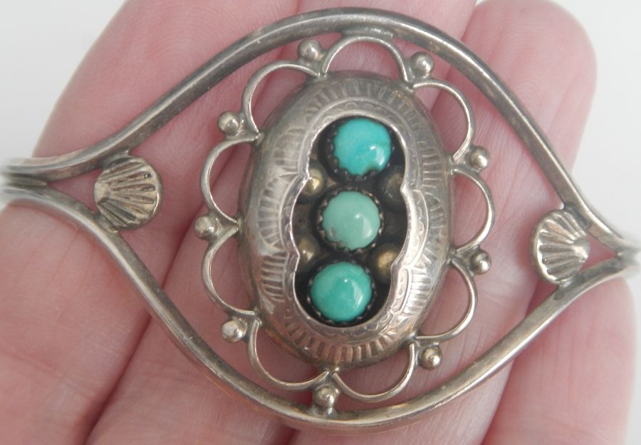 Southwestern Sterling and Turquoise Shadowbox Bracelet Southwestern Sterling and Turquoise Shadowbox Bracelet