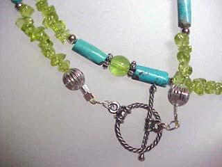 Lampwork Bead Peridot Turquoise and Sterling Necklace Lampwork Bead Peridot Turquoise and Sterling Necklace