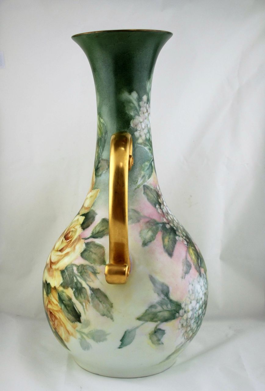 Hand Painted Porcelain Vase with Roses by Margaret Surber Hand Painted Porcelain Vase with Roses by Margaret Surber