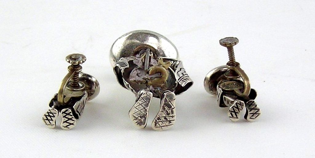 Sterling Silver 3pc Set, Pin & Earring - Vintage Mexico - Signed Sterling Silver 3pc Set, Pin & Earring - Vintage Mexico - Signed