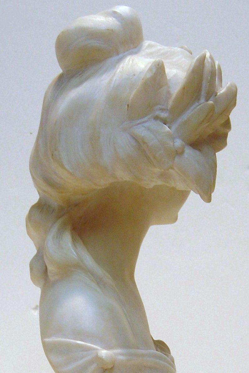 Hand Carved White Marble Bust of a Lady, Signed Hand Carved White Marble Bust of a Lady, Signed