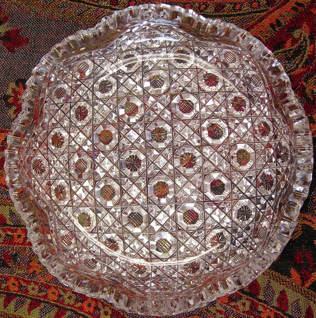 American Cut Glass Berry Bowl - Unusual Design American Cut Glass Berry Bowl - Unusual Design