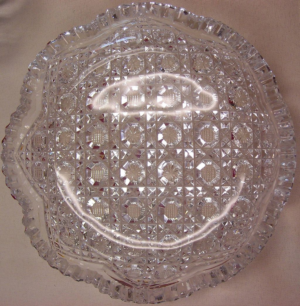 American Cut Glass Berry Bowl - Unusual Design American Cut Glass Berry Bowl - Unusual Design