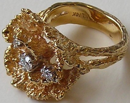 Diamond Ring14kt Yellow Gold with 3 European Cut Diamonds, size 6 1/2 Diamond Ring14kt Yellow Gold with 3 European Cut Diamonds, size 6 1/2