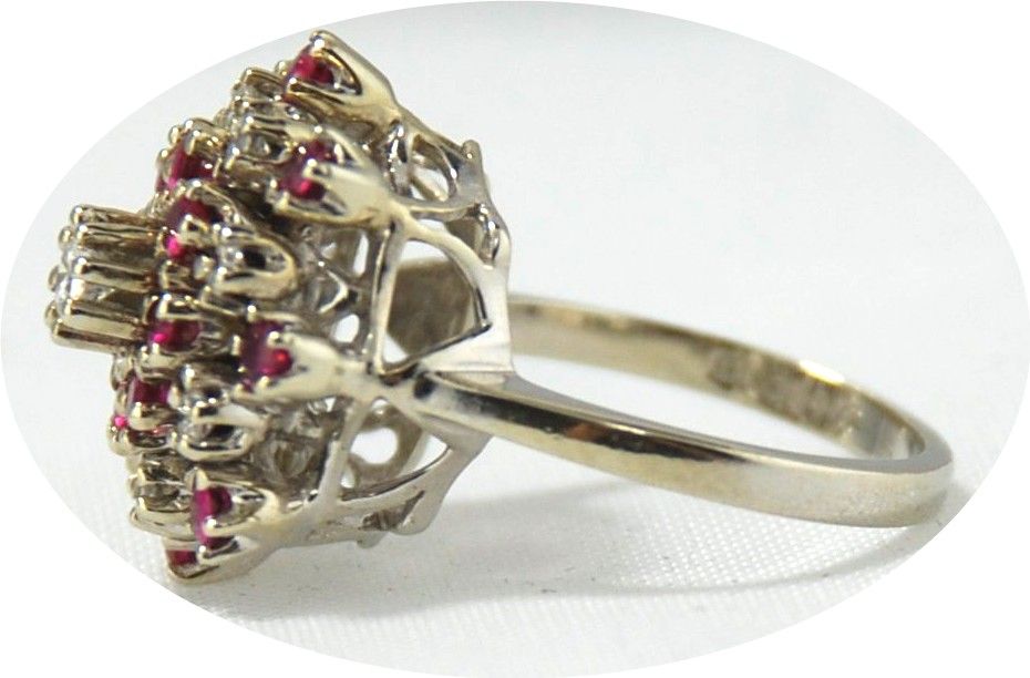 Ruby & Diamond Cocktail Ring 14kt White Gold -Size 7 3/4 Ruby & Diamond Cocktail Ring 14kt White Gold -Size 7 3/4