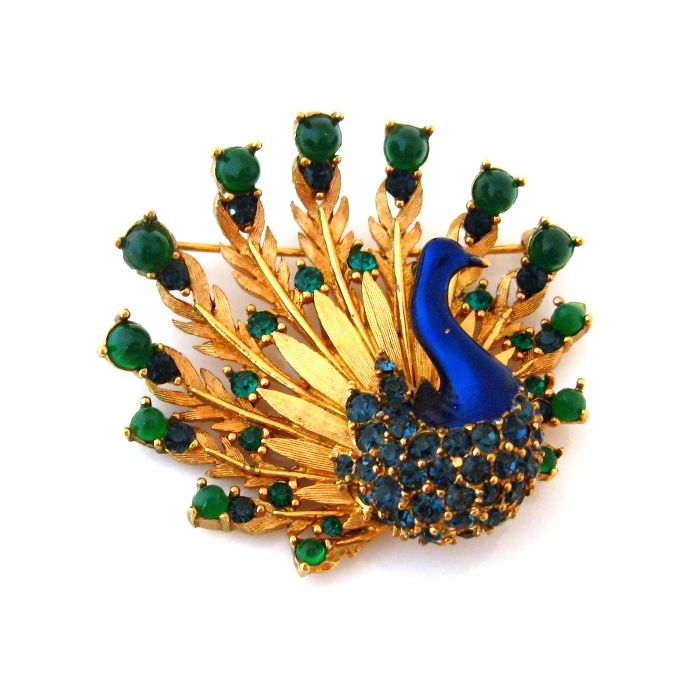 BOUCHER Peacock Brooch - Vintage 1960s Enamel, Glass, Rhinestone Bird Figural Brooch BOUCHER Peacock Brooch - Vintage 1960s Enamel, Glass, Rhinestone Bird Figural Brooch