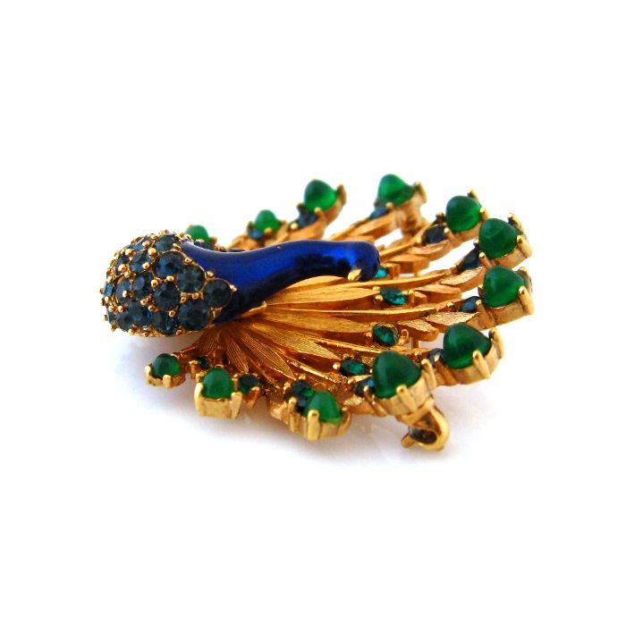 BOUCHER Peacock Brooch - Vintage 1960s Enamel, Glass, Rhinestone Bird Figural Brooch BOUCHER Peacock Brooch - Vintage 1960s Enamel, Glass, Rhinestone Bird Figural Brooch
