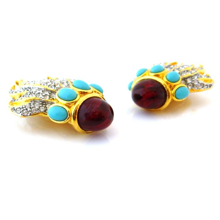 ELIZABETH TAYLOR Eternal Flame Cabochon Rhinestone Earrings - Signed Avon 1993 ELIZABETH TAYLOR Eternal Flame Cabochon Rhinestone Earrings - Signed Avon 1993