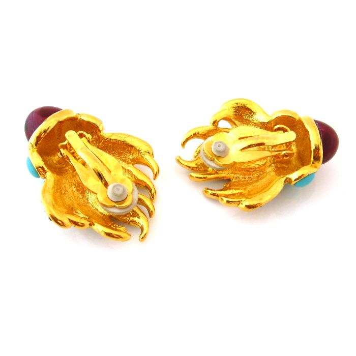 ELIZABETH TAYLOR Eternal Flame Cabochon Rhinestone Earrings - Signed Avon 1993 ELIZABETH TAYLOR Eternal Flame Cabochon Rhinestone Earrings - Signed Avon 1993