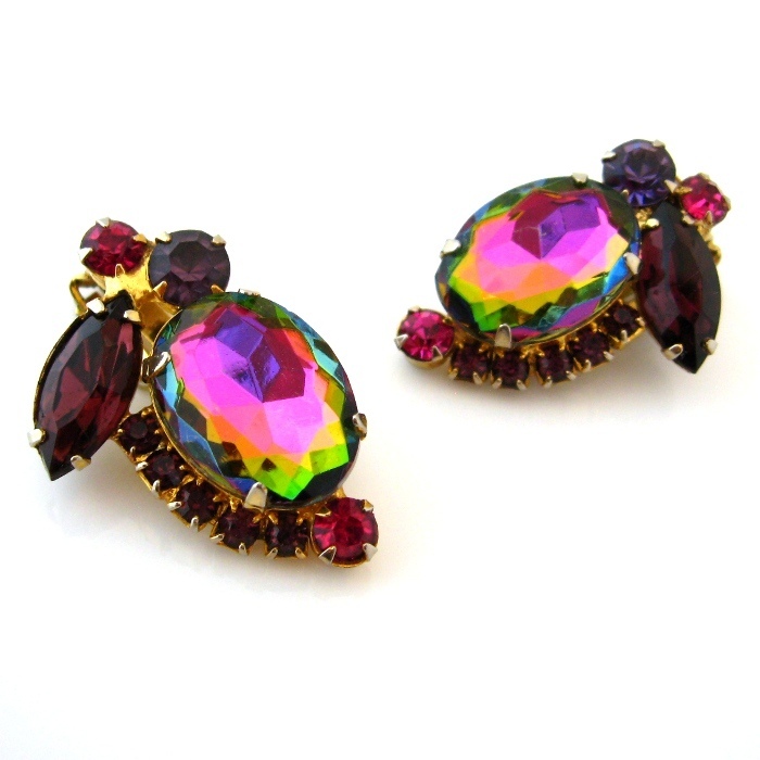 JULIANA Heliotrope Watermelon Rhinestone Earrings - Vintage D&E DeLizza Elster Clip On JULIANA Heliotrope Watermelon Rhinestone Earrings - Vintage D&E DeLizza Elster Clip On