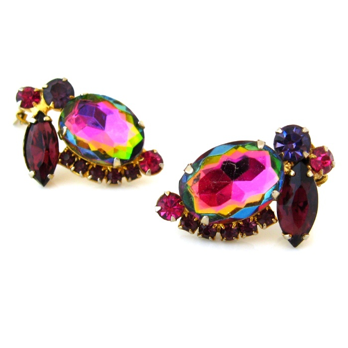 JULIANA Heliotrope Watermelon Rhinestone Earrings - Vintage D&E DeLizza Elster Clip On JULIANA Heliotrope Watermelon Rhinestone Earrings - Vintage D&E DeLizza Elster Clip On