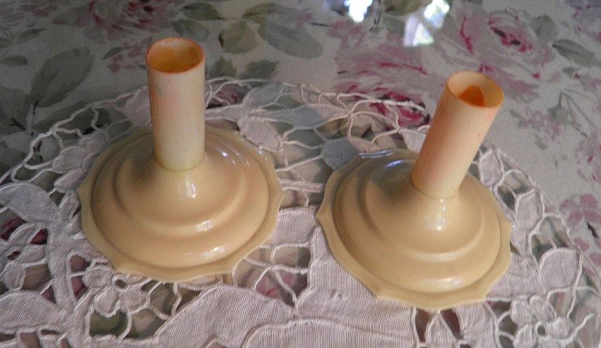 Vintage French Ivory Celluloid Pair of Candlesticks Vintage French Ivory Celluloid Pair of Candlesticks