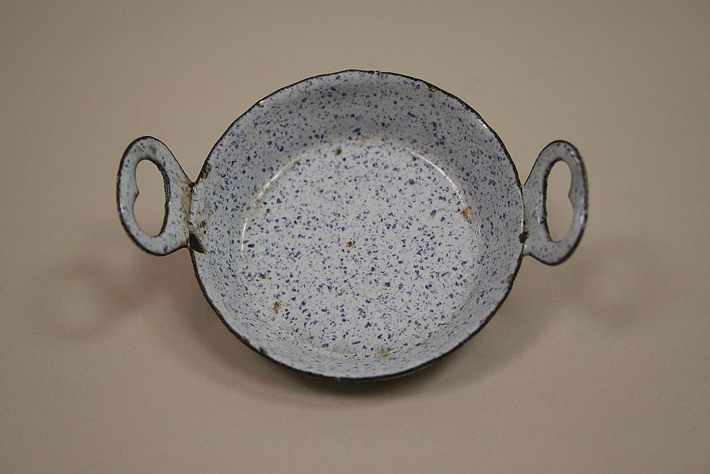 Antique German Miniature Dollhouse Enamel 2 Handled Pan Circa 1910 Antique German Miniature Dollhouse Enamel 2 Handled Pan Circa 1910
