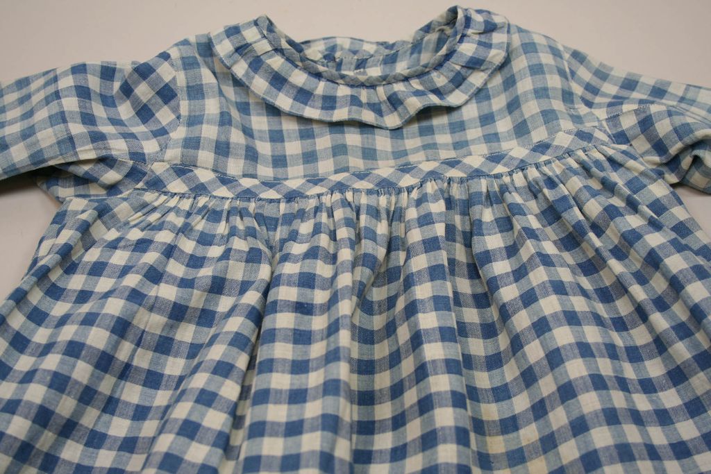 Very Early Cotton Corn Flower Blue Gingham Doll Dress Very Early Cotton Corn Flower Blue Gingham Doll Dress
