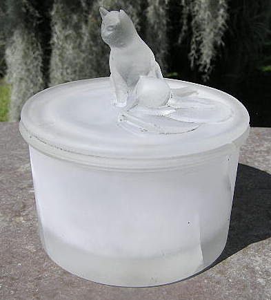 Cat on Drum Covered Dish Powder Jar Portieux France Cat on Drum Covered Dish Powder Jar Portieux France