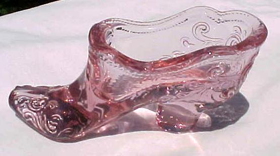 Cranberry Ice Slipper Shoe Bow & Scroll Mosser Glass Cranberry Ice Slipper Shoe Bow & Scroll Mosser Glass