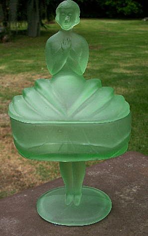 Green Satin Lady Ballerina Powder Jar Depression Era Green Satin Lady Ballerina Powder Jar Depression Era