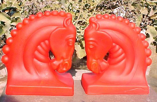 Pair Red Satin Milk Glass Horse Head Bookends Gillinder Glass Pair Red Satin Milk Glass Horse Head Bookends Gillinder Glass