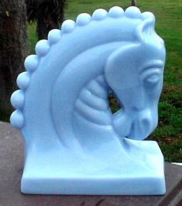 Pair Blue Milk Glass Horse Head Bookends Gillinder Glass Pair Blue Milk Glass Horse Head Bookends Gillinder Glass