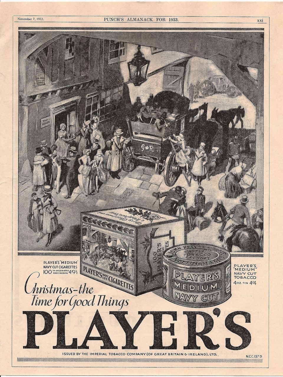 1932 Christmas Ad - PLAYER'S Navy Cut Cigarettes & Tobacco ~ 'Coaching Inn Theme' 1932 Christmas Ad - PLAYER'S Navy Cut Cigarettes & Tobacco ~ 'Coaching Inn Theme'