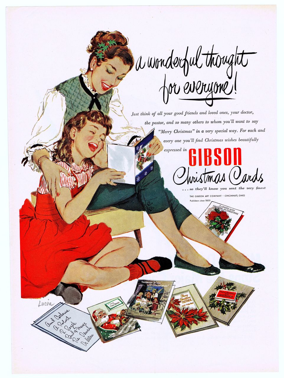 1952 Ad - GIBSON Christmas CARDS ~ feat. Lucia Lerner Artwork 1952 Ad - GIBSON Christmas CARDS ~ feat. Lucia Lerner Artwork