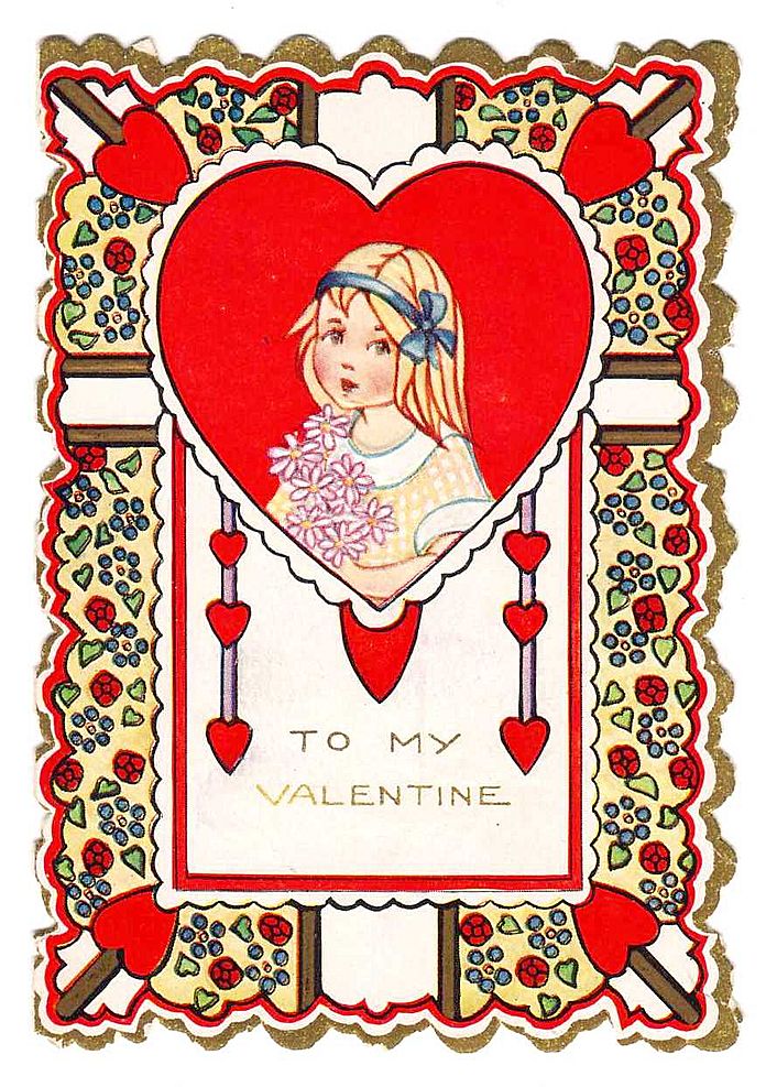 Vintage Valentine - 'Pretty Hair Ribbon Girl' - c.1920s Vintage Valentine - 'Pretty Hair Ribbon Girl' - c.1920s